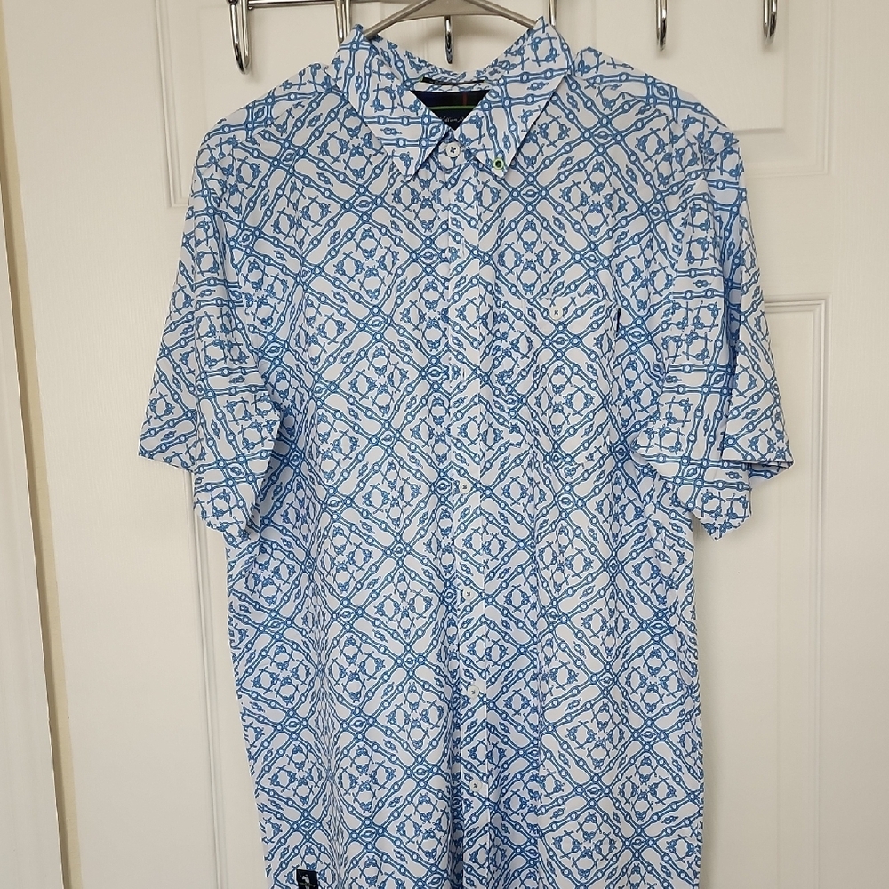 William Murray Golf Blue and White Casual Button Down Shirt